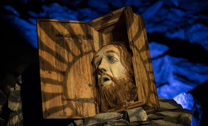An image of Bran's head from the Bran the Blessed legend at King Arthur's Labyrinth